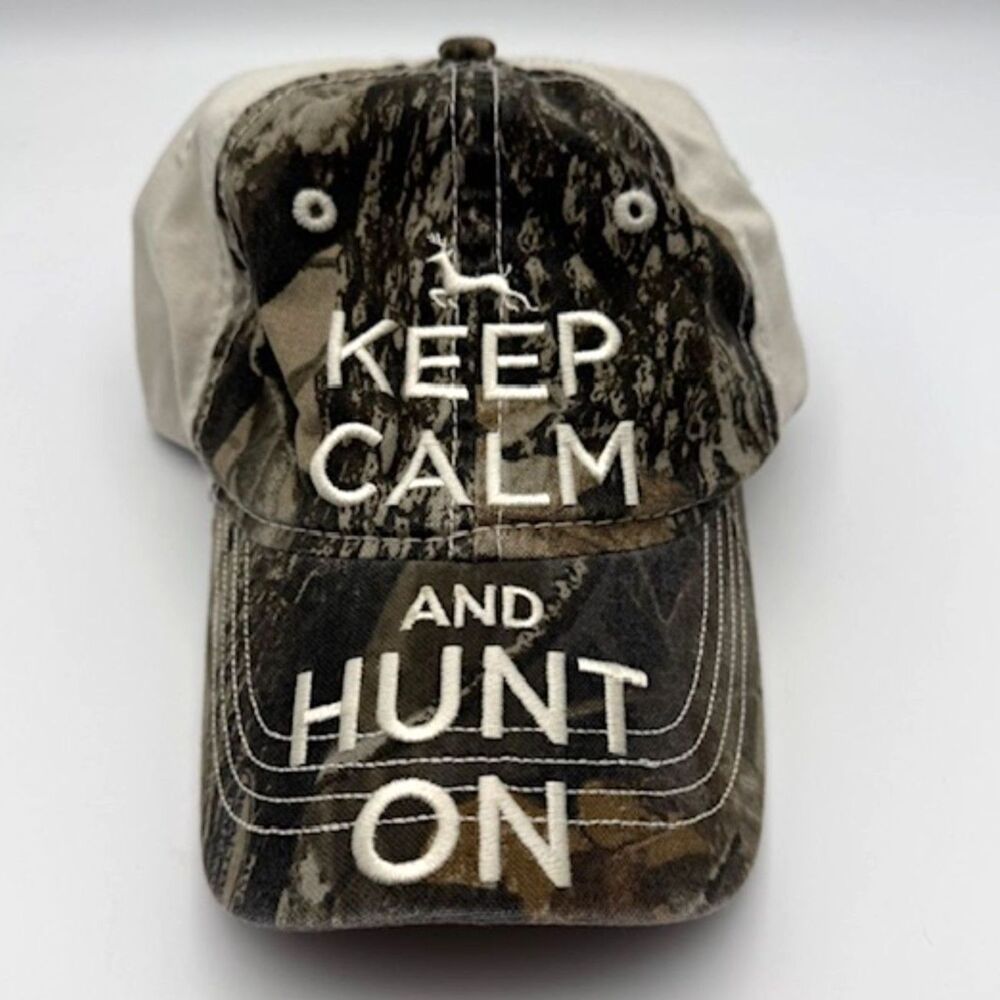 Keep Calm and Hunt On Green Camo Cap Adjustable Hat H3 Headwear Deer Embroidered